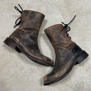 Bed Stu Cobbler Series 9” Brown Distressed Leather Zip Boot with back tie detail